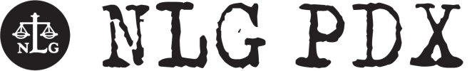 small black circle NLG logo with distressed, all-capital text to the right reading "NLG PDX"